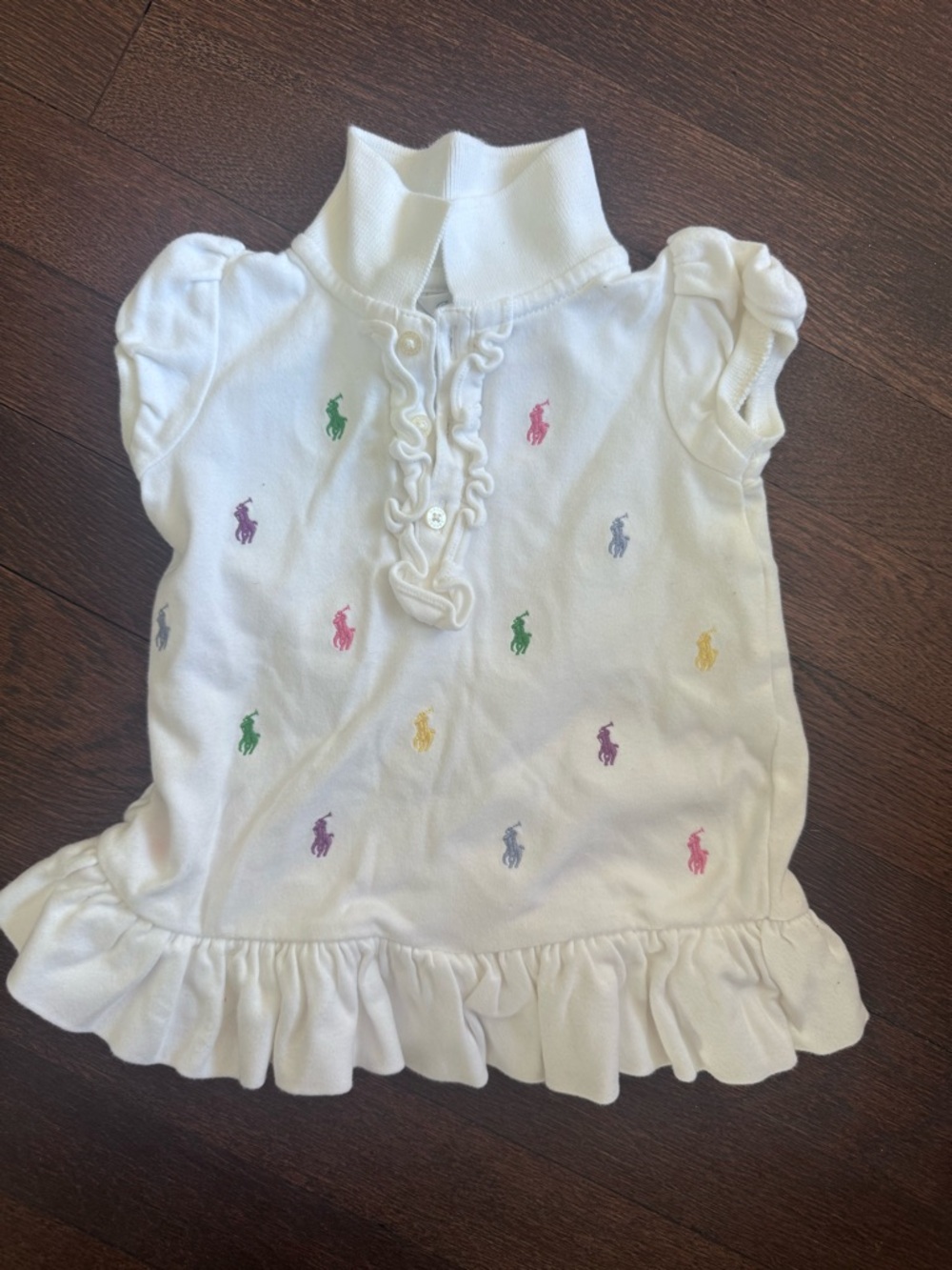 Ralph Lauren White Baby Girls 9m Polo Dress with Multicolor Pony Embroidery